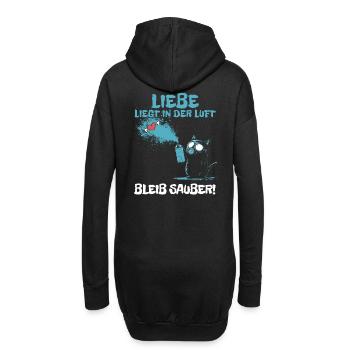 Liebe liegt in der Luft - Katze mit Gasmaske - Hoodie-Kleid - Schwarz - Hinten