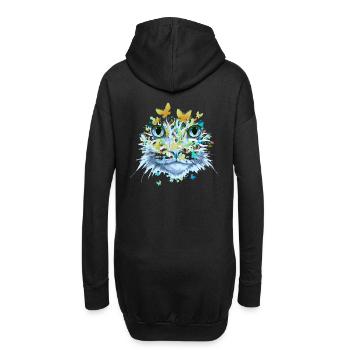 Chat Chat Visage Chats Chaton Fleurs Insecte - Sweat-shirt à capuche long Femme - noir - Dos