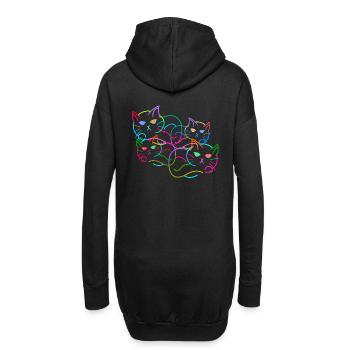 Regenbogen Katze Katzen Kätzchen Retro - Hoodie-Kleid - Schwarz - Hinten