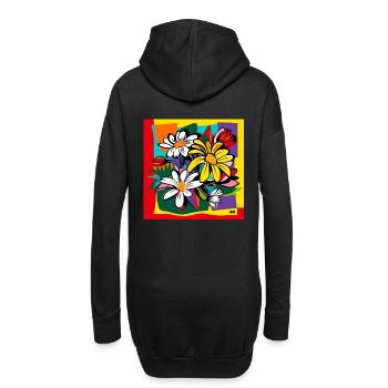 Pop Art Stil / farbenfrohes Blumen-Motiv - Hoodie-Kleid - Schwarz - Hinten