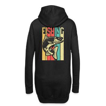 Poisson pêche pêche riviere truite retro - Sweat-shirt à capuche long Femme - noir - Dos