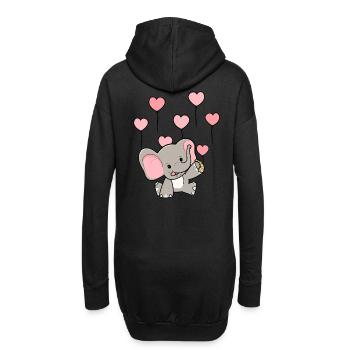 Cœurs Ballons Faune Éléphant Bébé Naissance - Sweat-shirt à capuche long Femme - noir - Dos