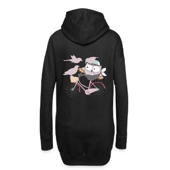 Eule auf Rad mit Vogel Vögel - - Hoodie-Kleid - Schwarz - Hinten