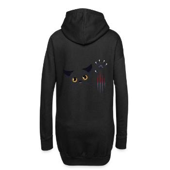 Schwarze Katze - Hoodie-Kleid - Schwarz - Hinten