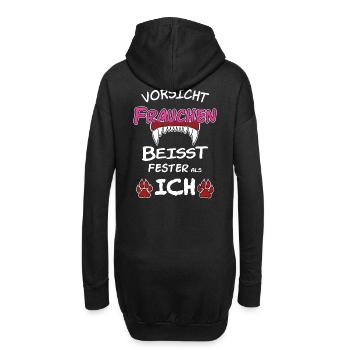 Frauchen Vorsicht Hund Pfote Zähne - Hoodie-Kleid - Schwarz - Hinten