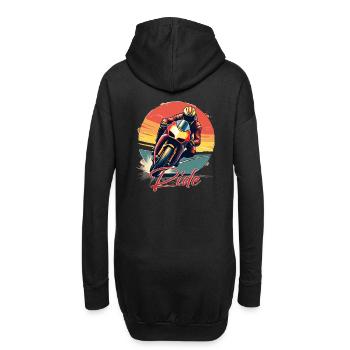 Motorrad. Biker im Retrolook. Rennen. - Hoodie-Kleid - Schwarz - Hinten