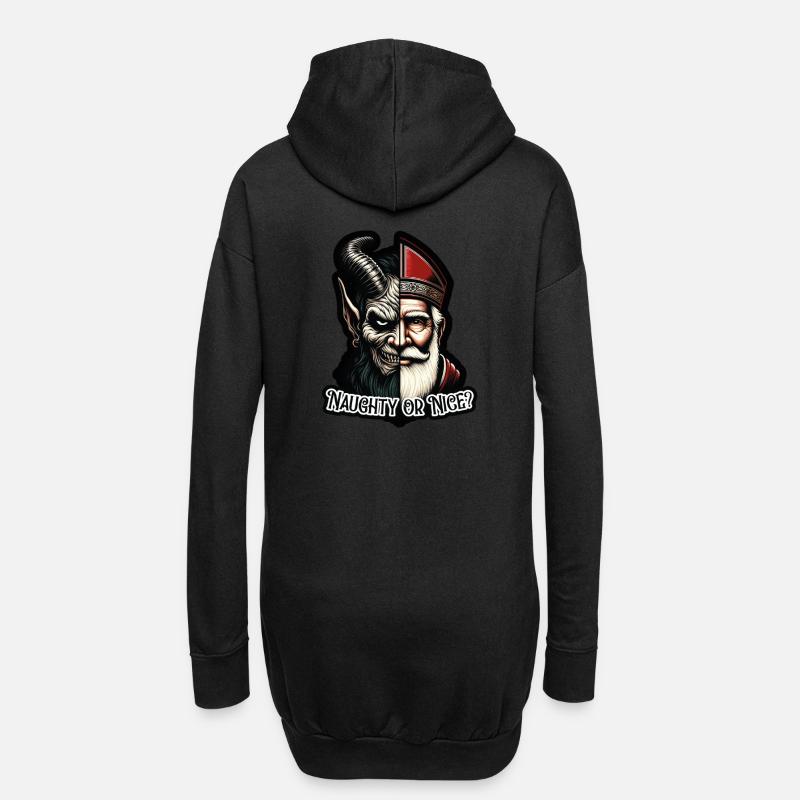 "Frecher oder netter Weihnachtsmann mit zwei Gesichtern VS Krampus - Hoodie-Kleid - Schwarz