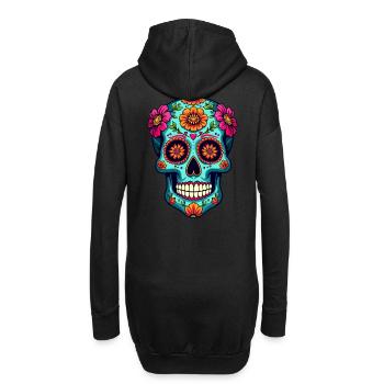 Floraler Zuckerschädel – Farbenfrohe Kunst zum Tag der Toten - Hoodie-Kleid - Schwarz - Hinten