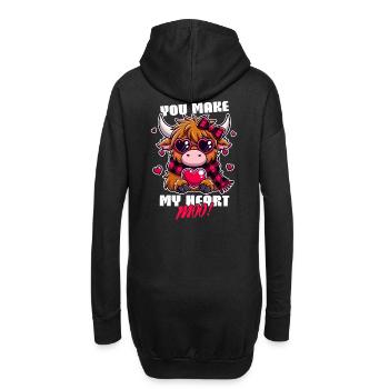 Highland Cow Valentinstags-Design - My Heart Moo - Hoodie-Kleid - Schwarz - Hinten