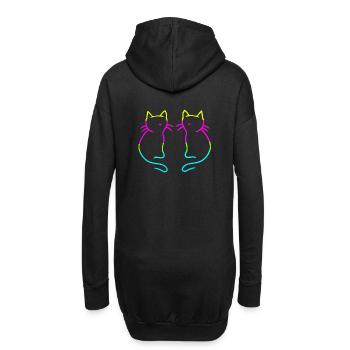 80er 90er Retro Vintage Katzen Regenbogen - Hoodie-Kleid - Schwarz - Hinten