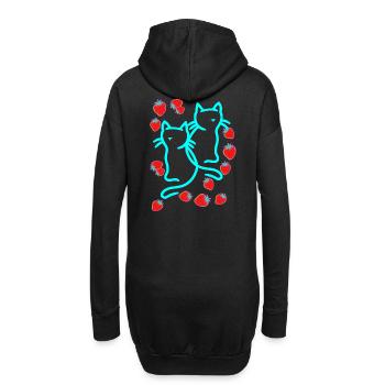 80er 90er Katzen Katze Erdbeeren Sommer Vintage - Hoodie-Kleid - Schwarz - Hinten