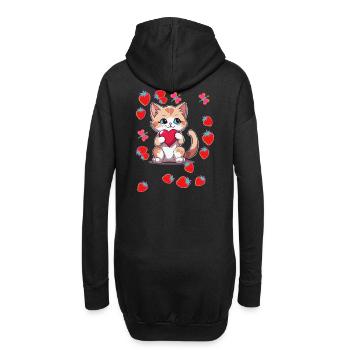 Années 80 Rétro Chat Chats Fraises Fraise Enfants - Sweat-shirt à capuche long Femme - noir - Dos