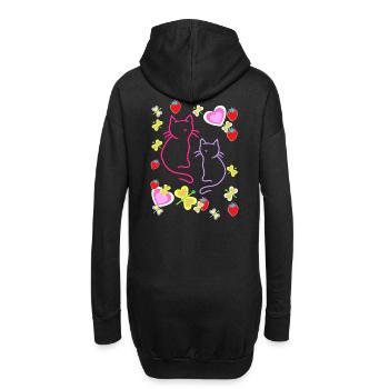 Retro Sommer Erdbeer Katzen Teenie Mädchen Katze - Hoodie-Kleid - Schwarz - Hinten