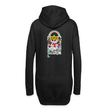 Katze Blumen Garten Kinder Mädchen - Hoodie-Kleid - Schwarz - Hinten