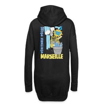 Marseille Poiscaille Fraîche Cartoon - Sweat-shirt à capuche long Femme - noir - Dos