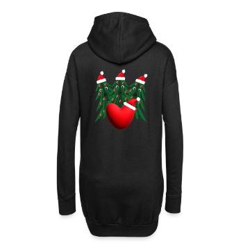 Herz mit Weihnachtsbäumen und Weihnachtsmützen. - Hoodie-Kleid - Schwarz - Hinten