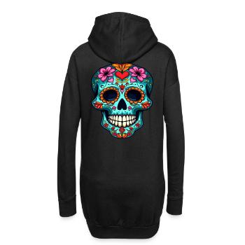 Cœur et crâne en sucre floral – Œuvre d’art festive - Sweat-shirt à capuche long Femme - noir - Dos