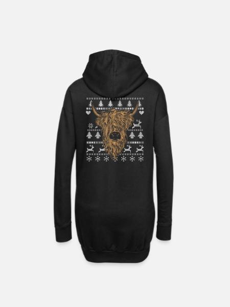 Schottisches Hochlandrind Ugly Christmas - Hoodie-Kleid - Schwarz