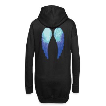 angelwings,flügel,aquarell,blau,engelsflügel - Hoodie-Kleid - Schwarz - Hinten