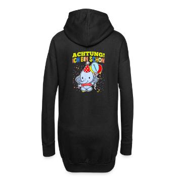 Achtung Ich Bin Schon 1 Geburtstag Elefant - Hoodie-Kleid - Schwarz - Hinten