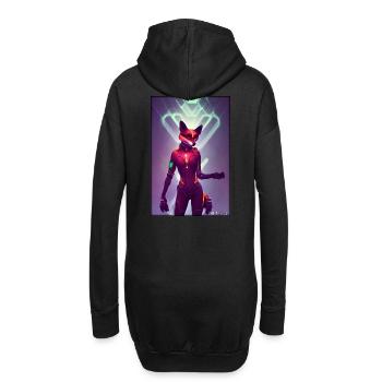 Fuchs Wildtier Cyber Neon Punk Zukunft Sci-Fi - Hoodie-Kleid - Schwarz - Hinten