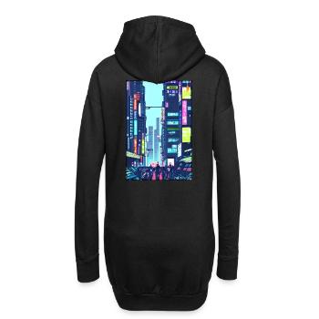 Tokyo City Stadt Cyber Punk Zukunft Sci-Fi Asien - Hoodie-Kleid - Schwarz - Hinten