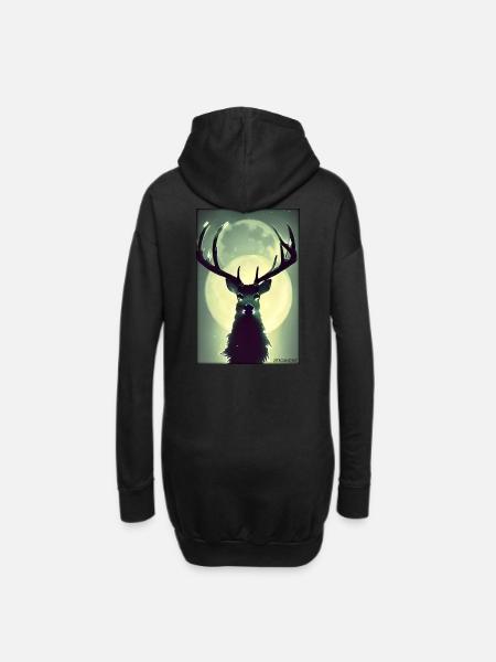 Hirsch Mond Mondlicht Wald Winter Schnee Waldtier - Hoodie-Kleid - Schwarz