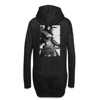 Guerrier Femme Épée Vintage Noir Blanc - Sweat-shirt à capuche long Femme - noir - Dos