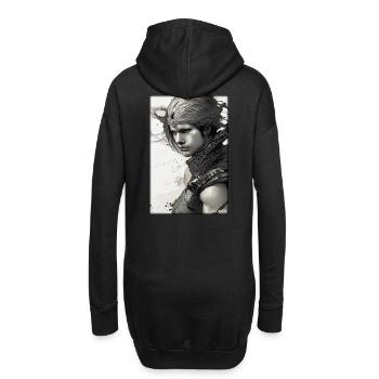 Guerrier Femme Épée Vintage Noir Blanc - Sweat-shirt à capuche long Femme - noir - Dos