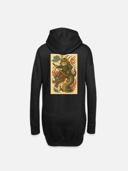 Ghost of a Warrior in Dragon Battle - Hoodie Dress - black