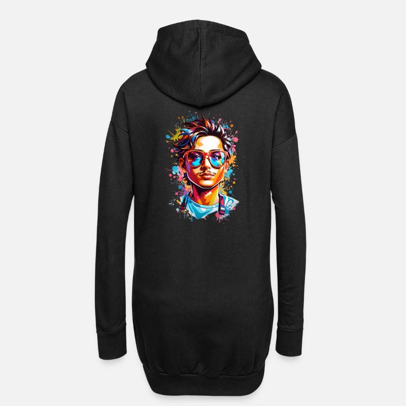 Hipster mit Bart - Hoodie-Kleid - Schwarz