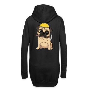 Baustelle Tiefbau Mops Handwerker bauen Hammer Job - Hoodie-Kleid - Schwarz - Hinten