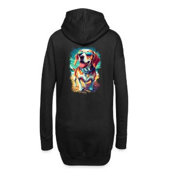 cooler Beagle mit Sonnenbrille am Strand - Hoodie-Kleid - Schwarz - Hinten