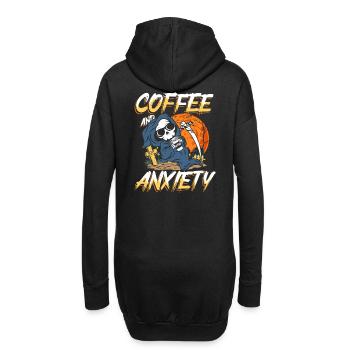 Coffee and anxiety | restlessness skull - Hoodie Dress - black - Back