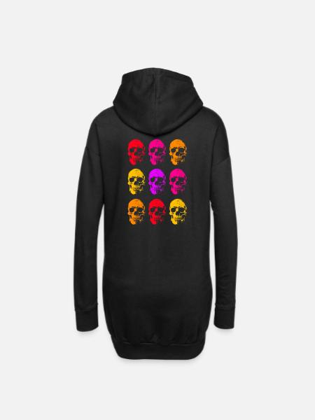 Farbige lineare Totenkopfkunst - Hoodie-Kleid - Schwarz