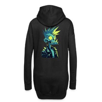 Zombie Punk Rocker – Neon Totenschädel mit Stachelhaar - Hoodie-Kleid - Schwarz - Hinten