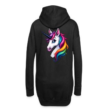 Regenbogenhaar Einhorn Kopf – Bunte Fantasie - Hoodie-Kleid - Schwarz - Hinten