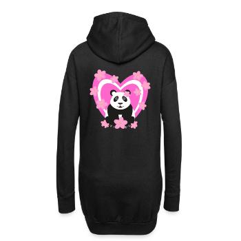 Panda mit pinken Herz und Kirschblüten. - Hoodie-Kleid - Schwarz - Hinten