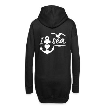 Meer-Ich liebe das Meer mit Anker Herz & Möwe - Hoodie-Kleid - Schwarz - Hinten