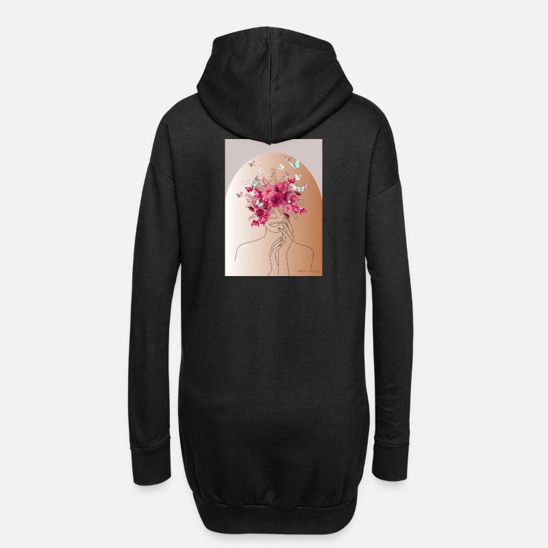Tête de fleur avec couronne de papillon - Sweat-shirt à capuche long Femme - noir