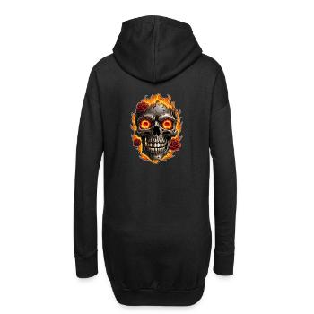 Crâne avec du feu et des roses rouges Crâne ardent - Sweat-shirt à capuche long Femme - noir - Dos