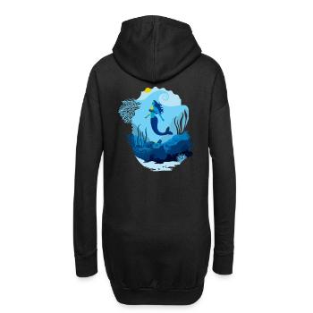 Meerjungfrauen-Meereslandschaft, beleuchtet von Schildkrötensonne - Hoodie-Kleid - Schwarz - Hinten