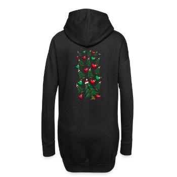 Weihnachtsbäume mit Herzen und Weihnachtsmützen. - Hoodie-Kleid - Schwarz - Hinten