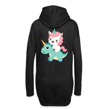 Kawaii Einhorn Reiten Dino – Niedliches Fantasietier - Hoodie-Kleid - Schwarz - Hinten