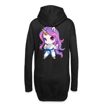 Einhorn Martial Arts Kämpfer, Niedliche Kunst im Chibi-Stil - Hoodie-Kleid - Schwarz - Hinten