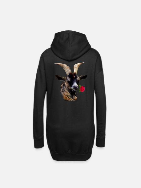 Romantic goat with a rose - Hoodie Dress - black
