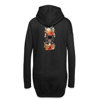 Bouledogue français avec des fleurs - Sweat-shirt à capuche long Femme - noir - Dos