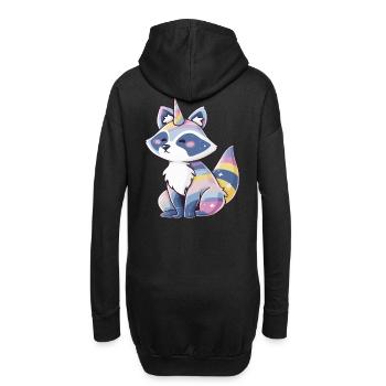 Niedliches Waschbär-Einhorn, pastellfarbenes Regenbogen-Tierdesign - Hoodie-Kleid - Schwarz - Hinten
