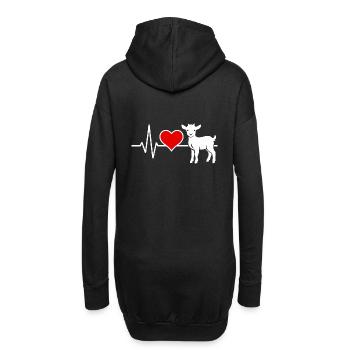 Silhouette de chèvre avec ligne de cœur et cœur rouge - Sweat-shirt à capuche long Femme - noir - Dos