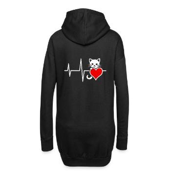 Süße Katzengrafik mit Herzlinie und Herz - Hoodie-Kleid - Schwarz - Hinten